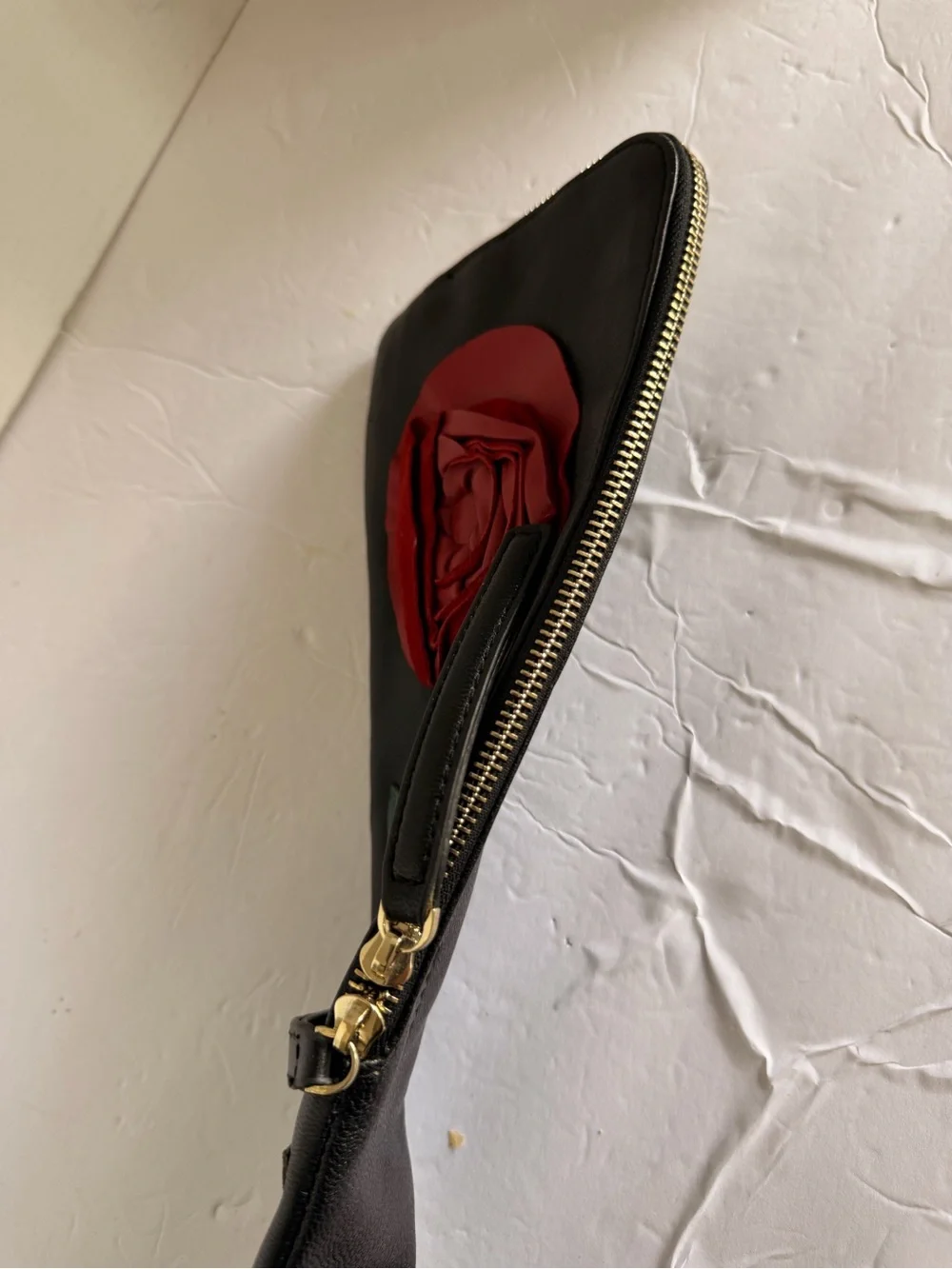 Heroine Sport Black Clutch Wristlet with Red Rose and Green Stem(rare)